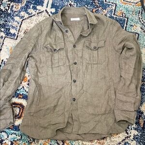 Olive/Brown Relaxed Long-Sleeve Button-Down Shirt